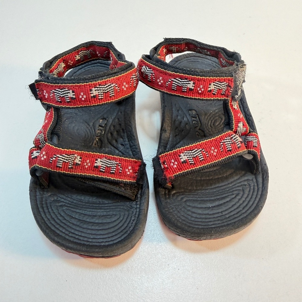 Teva Hurricane Sandals Kids Toddler Size 4 Black Red Zebra Print Strappy Outdoor